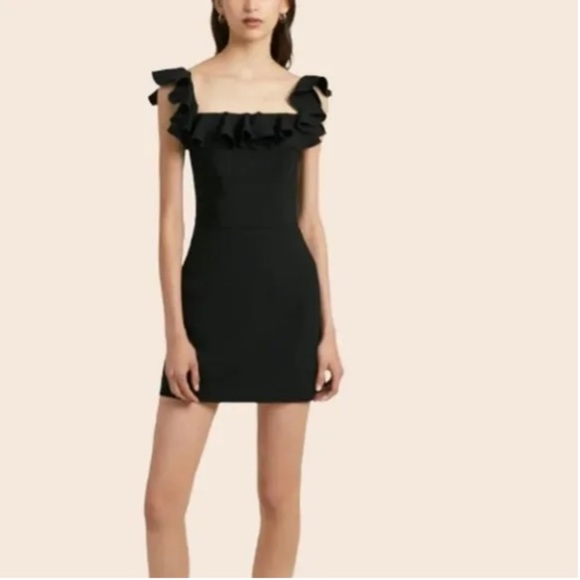 French Connection Dresses & Skirts - French Connection Black Mini Off Shoulder Ruffle Cocktail Dress Size 8